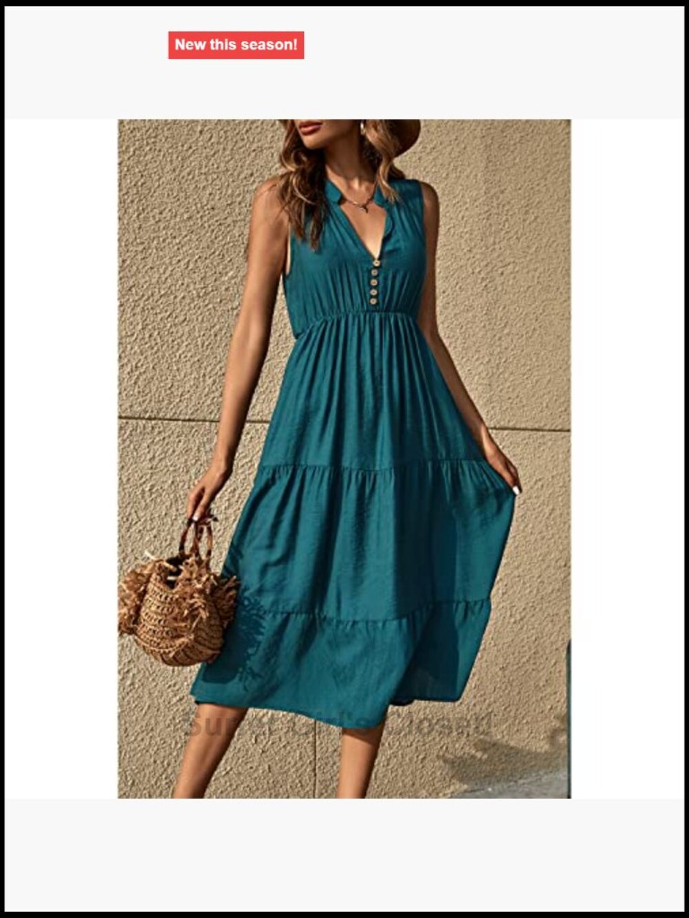 Viscose Blend Sleeveless V-Neck Striped Midi Dress with Button Front - Picture 2 of 5